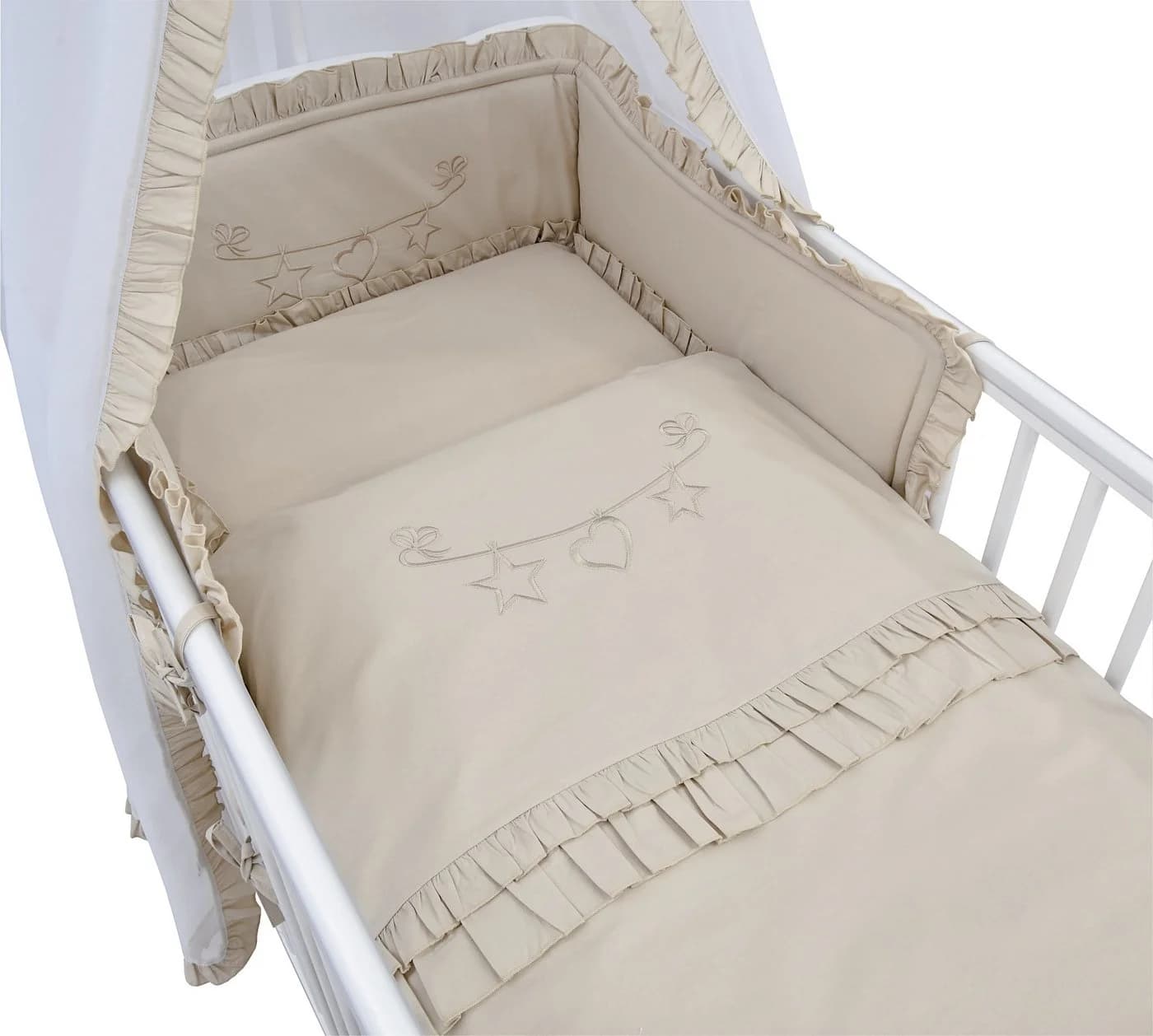Baby-Delux Babybettwäsche Set 4-Tlg. Baumwolle Royal Beige Rüsche