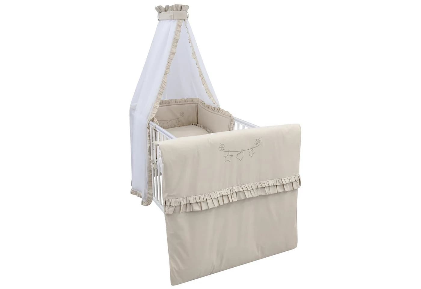 Baby-Delux Babybett Mia Komplettset 10-tlg. Weiß/Beige mit Rüschen