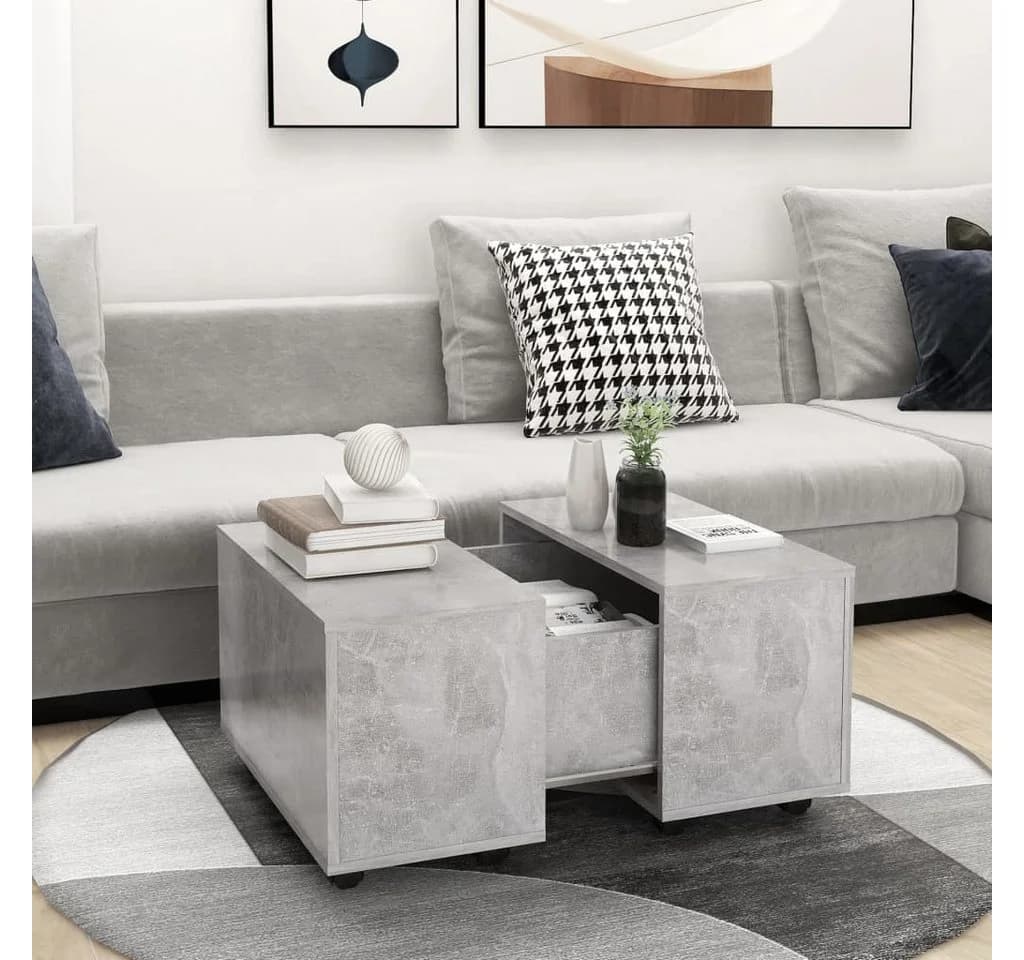 furnicato Couchtisch Ausziehbar Betongrau Holzwerkstoff