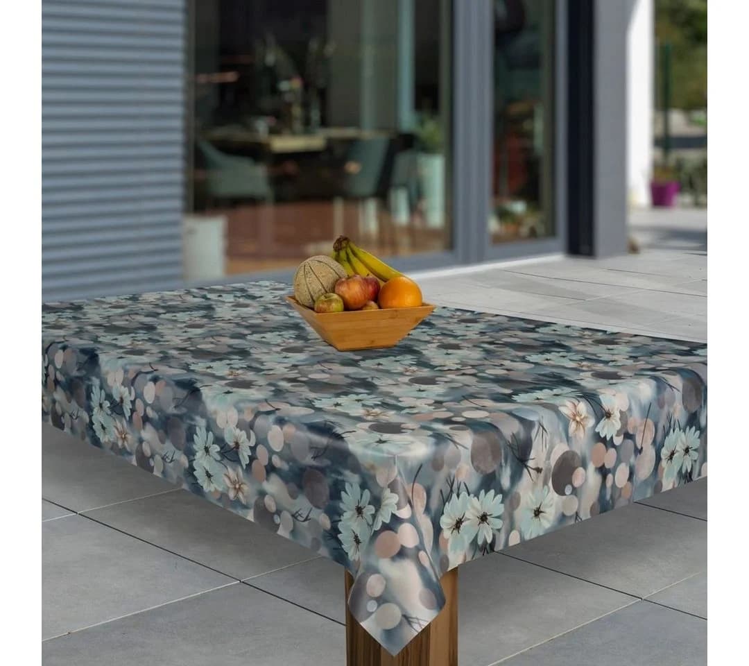laro Wachstuch-Tischdecke Blau/Braun Floral Rechteckig
