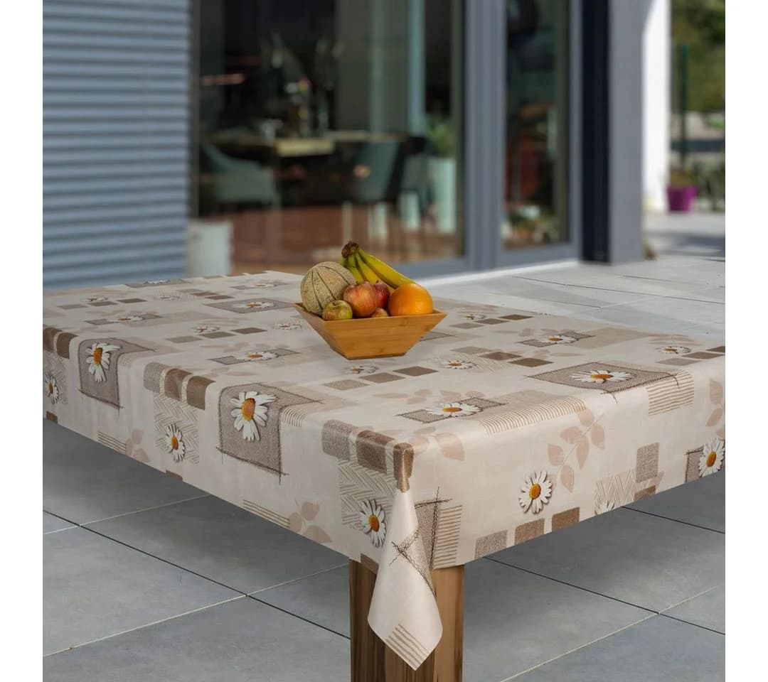 Laro Tischdecke Wachstuch Margerite Braun Beige