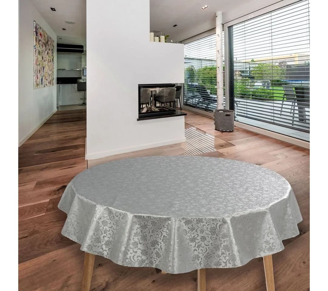 laro Wachstuch-Tischdecke Grau Rund 140cm Abwasbar Wetterfest