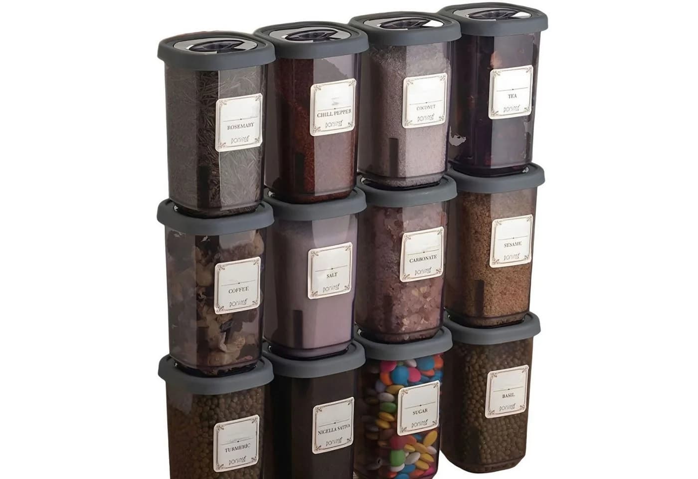 Jungengel Gewürzbehälter Set 12-tlg. Anthrazit/Cappuccino/Transparent BPA-frei