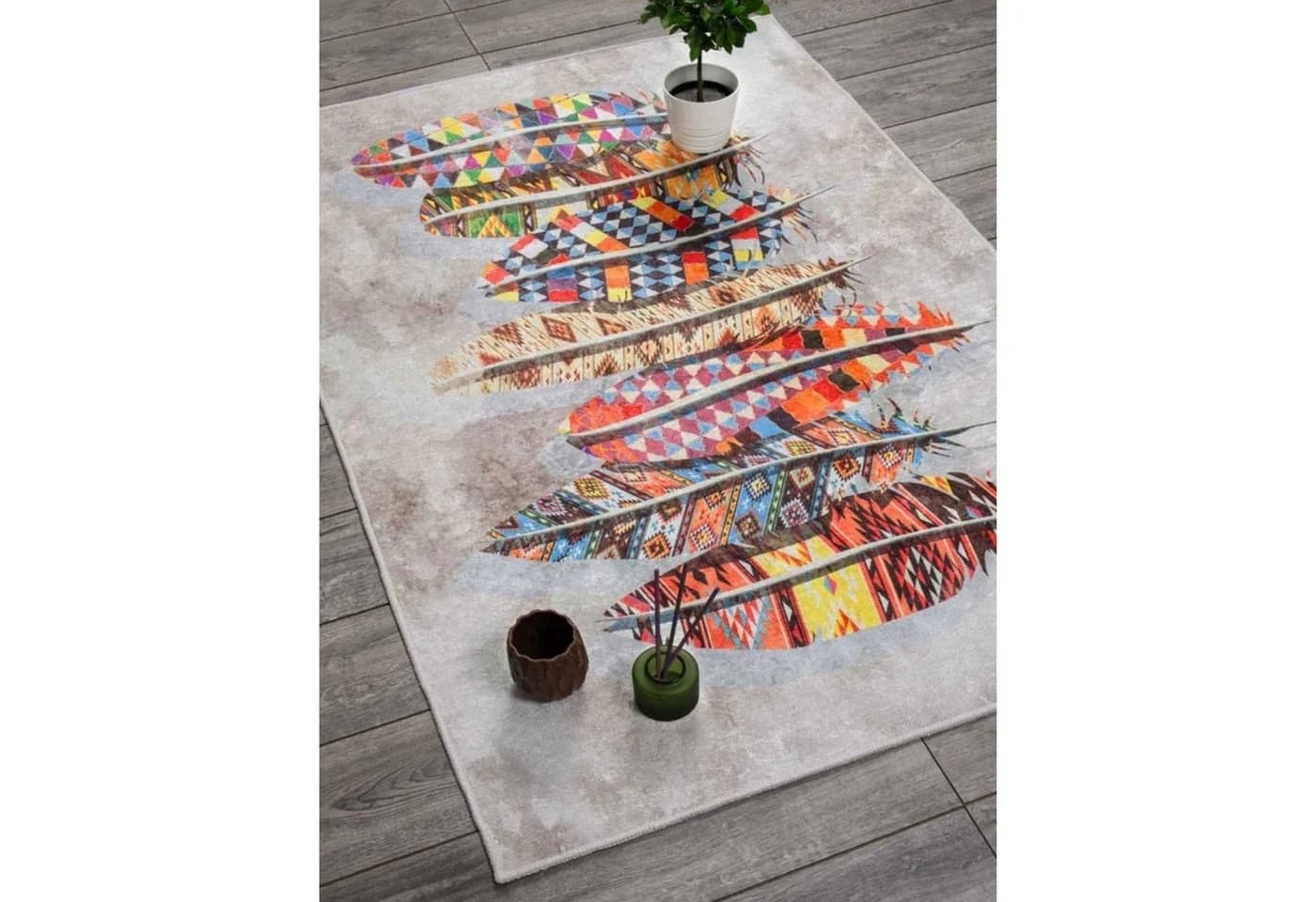 Jungengel Designteppich Modern Bunt Feder Wohnzimmer Teppich Läufer