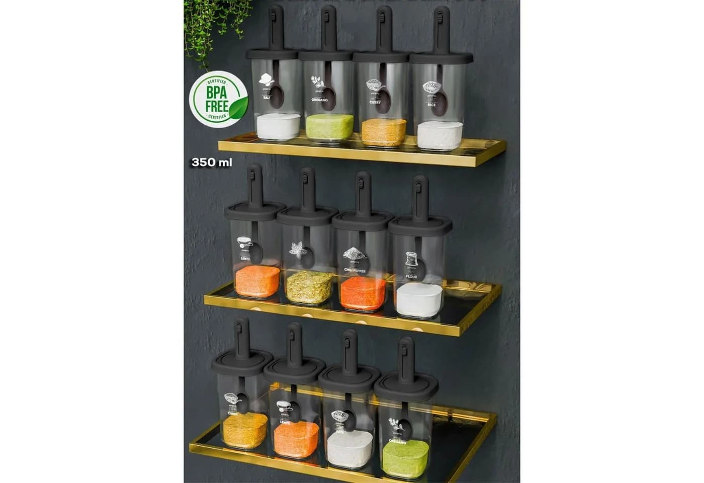 Jungengel Gewürzbehälter-Set 12-tlg. 350ml mit Löffel BPA-Frei Kunststoff