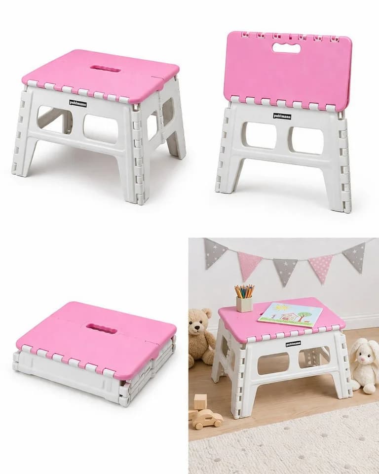 Rungassi Klappbarer Kindertisch Pink-Weiß Stabil & Platzsparend