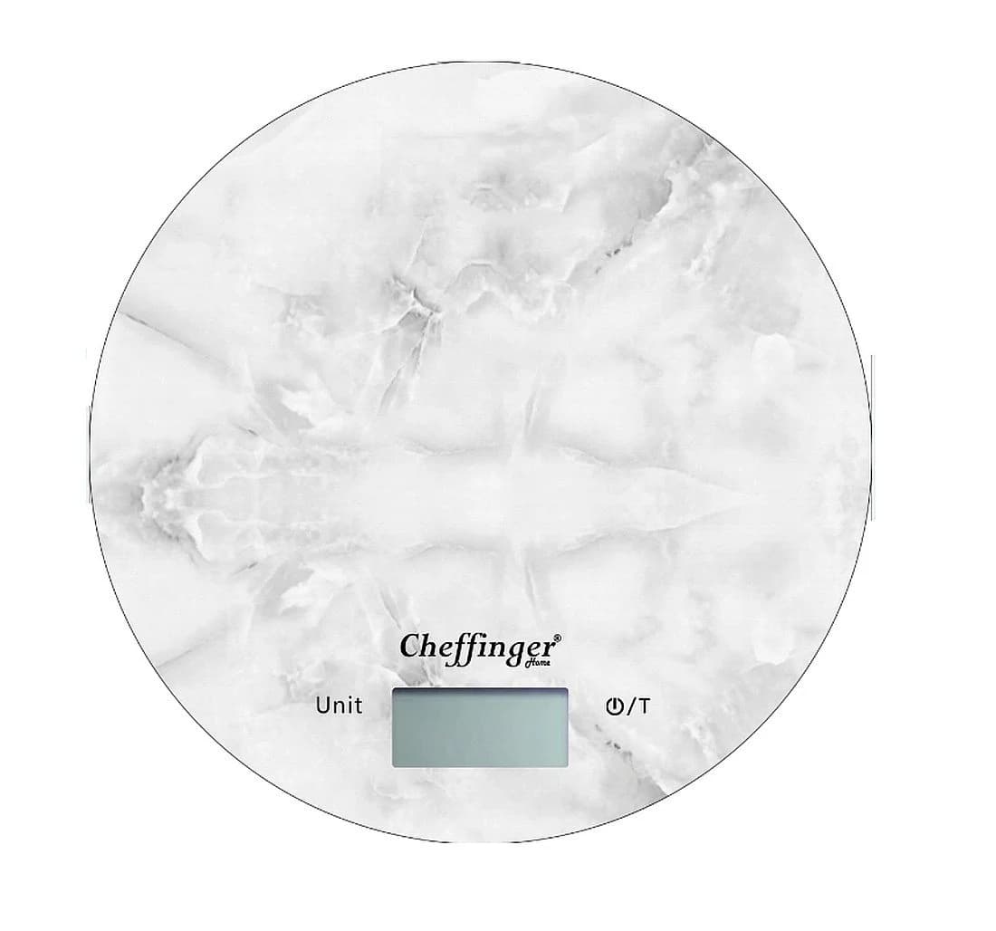Cheffinger Digitale Küchenwaage 5kg Glas Marmoroptik Weiß