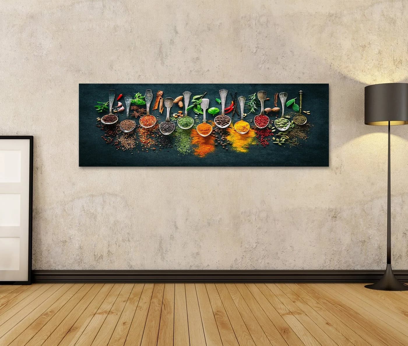 islandburner Leinwandbild Bunt Kräuter Gewürze Kochen Panorama 120x40cm