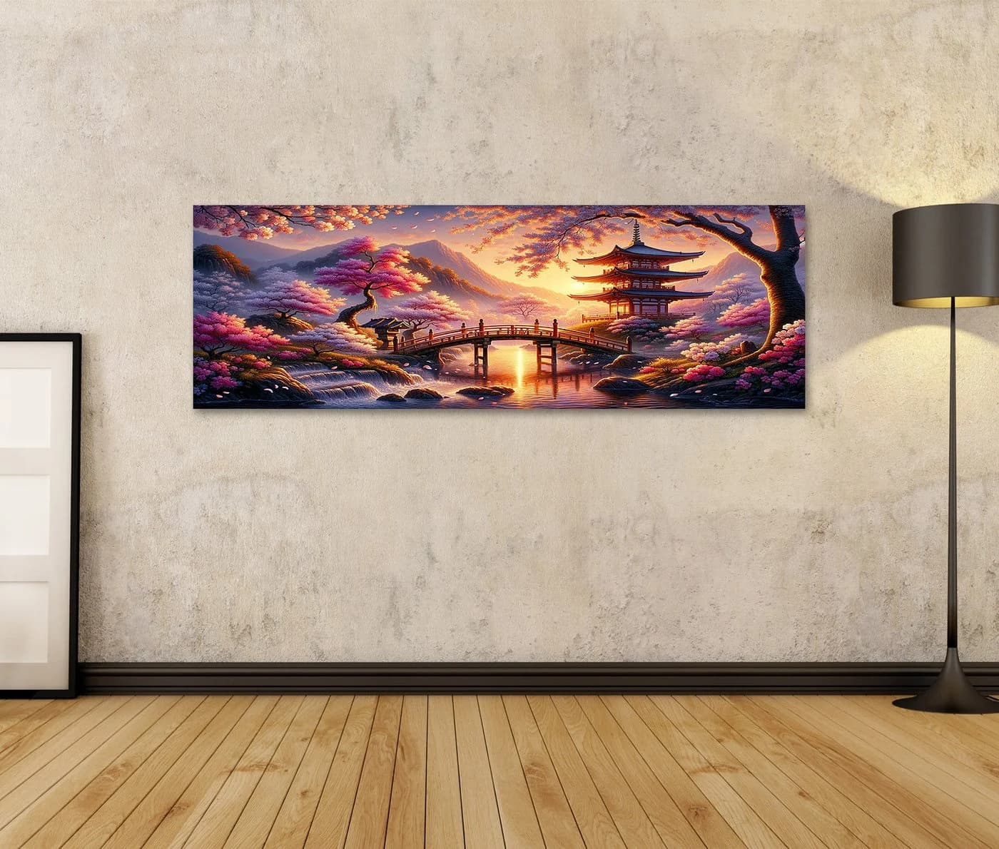islandburner Leinwandbild Gelassenes Japan Kirschblüten Panorama 120x40cm