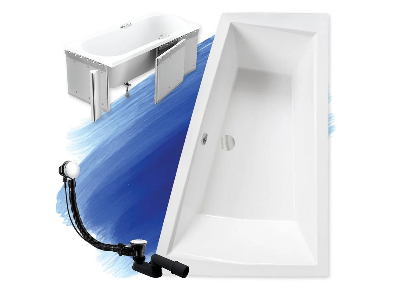 KOLMAN Eckbadewanne INTIMA 170x125 Acryl Weiß mit Ablaufgarnitur