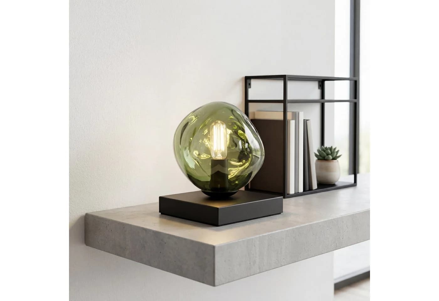 Licht-Erlebnisse Tischleuchte CLONLINA Glas Grün Schwarz E14