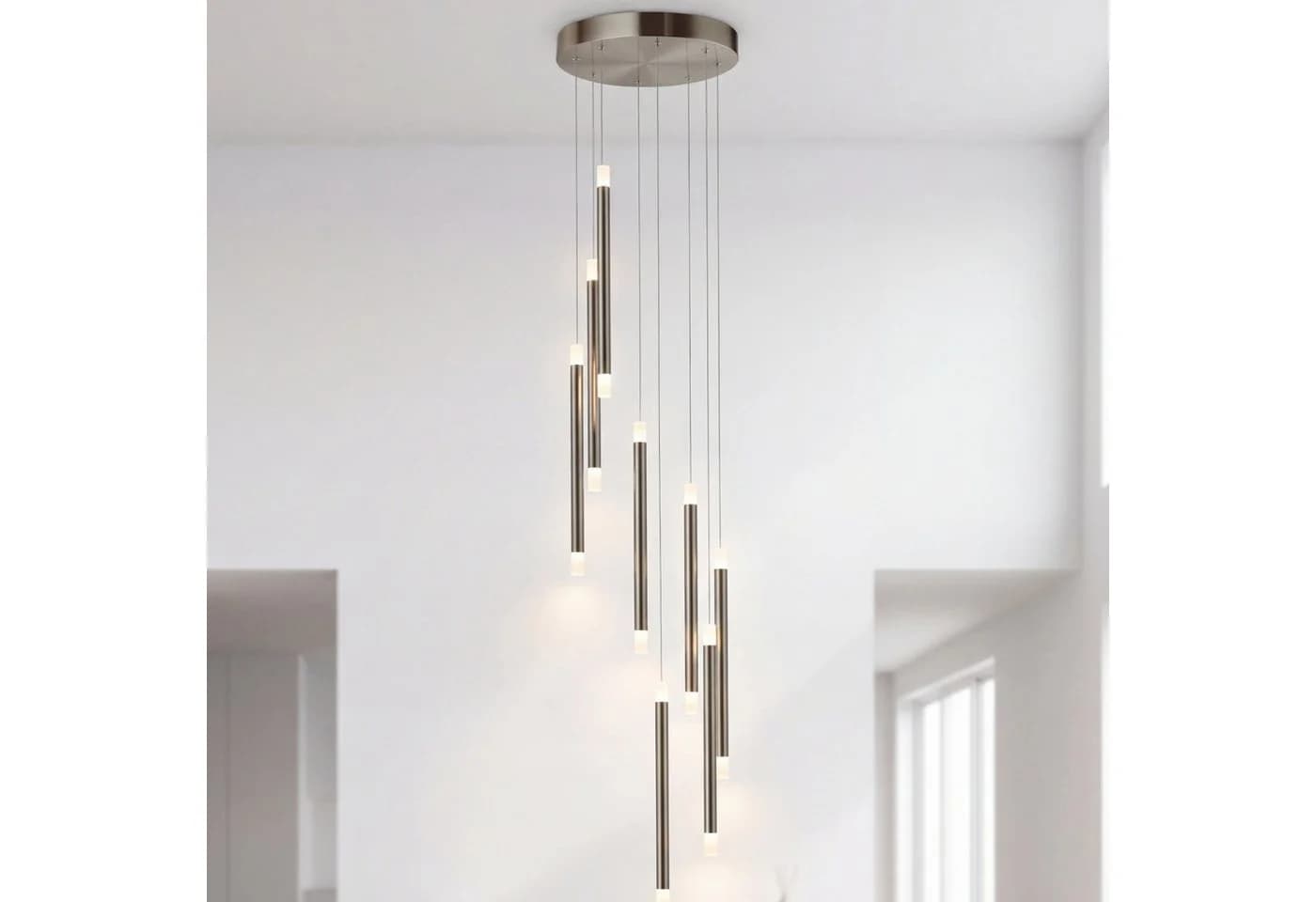 Licht-Erlebnisse Pendelleuchte NICOLE LED Warmweiß Nickel Metall