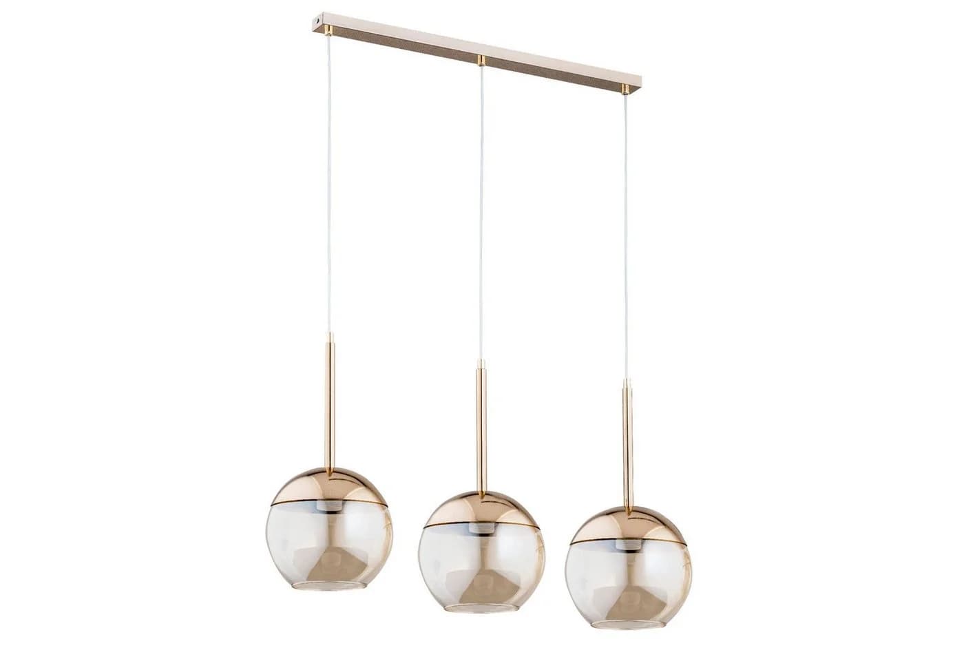 Licht-Erlebnisse Pendelleuchte NERIDA Rauchglas Metall Gold E27 3-flammig