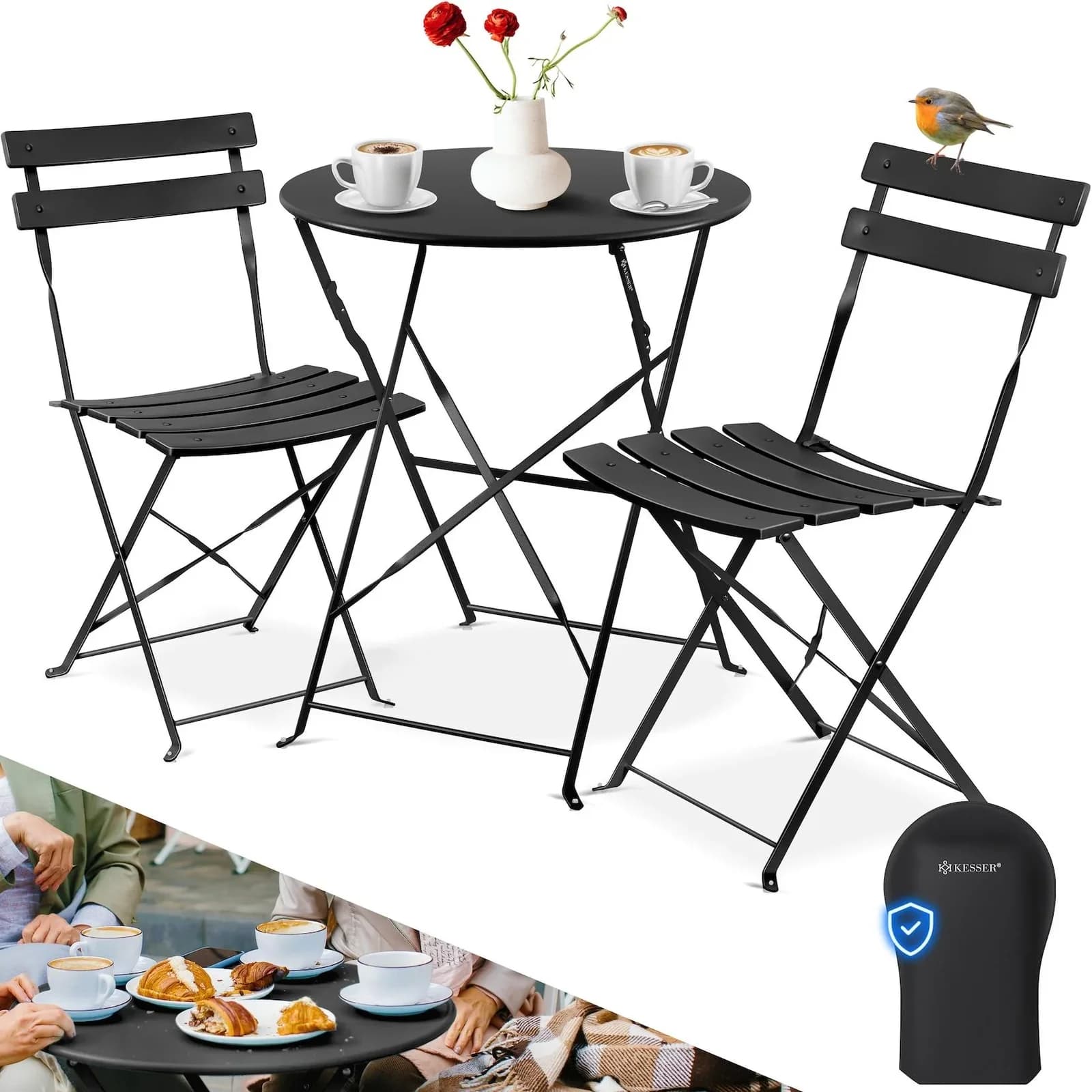 KESSER Bistroset 3-teilig Schwarz Metall Klappbar