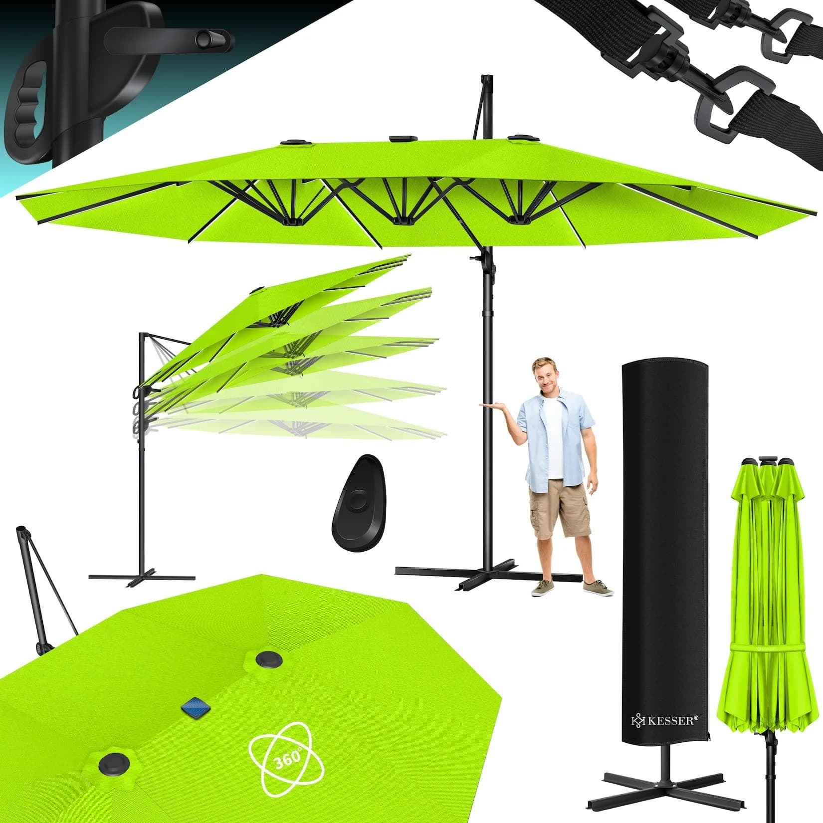 Doppelsonnenschirm aus Aluminium, Ampelfarbe, 460x270cm