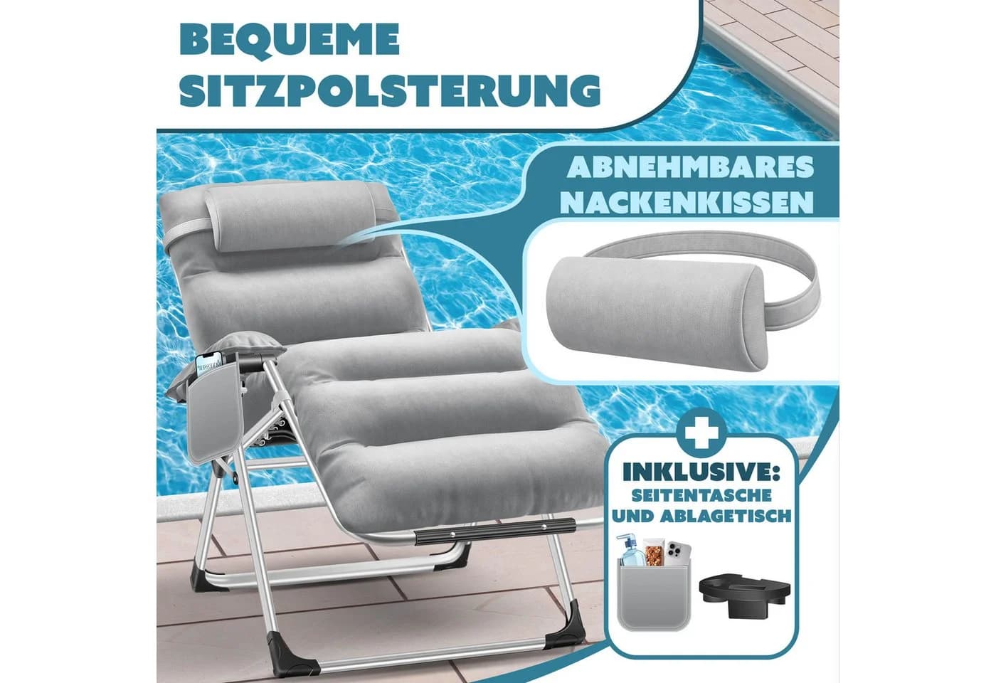 KESSER Sonnenliege Grau Klappbar Wetterfest 200kg