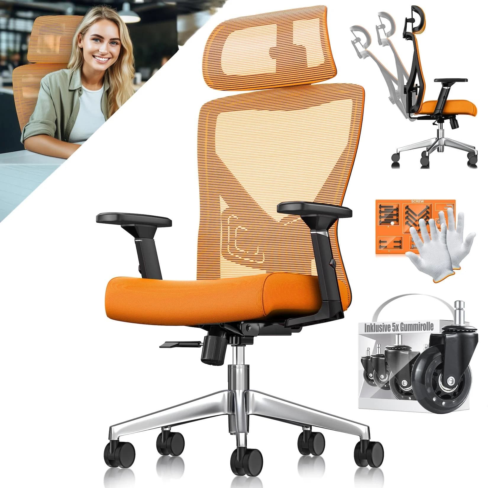 KESSER Bürostuhl mit verstellbaren Armlehnen und Lendenwirbelstütze