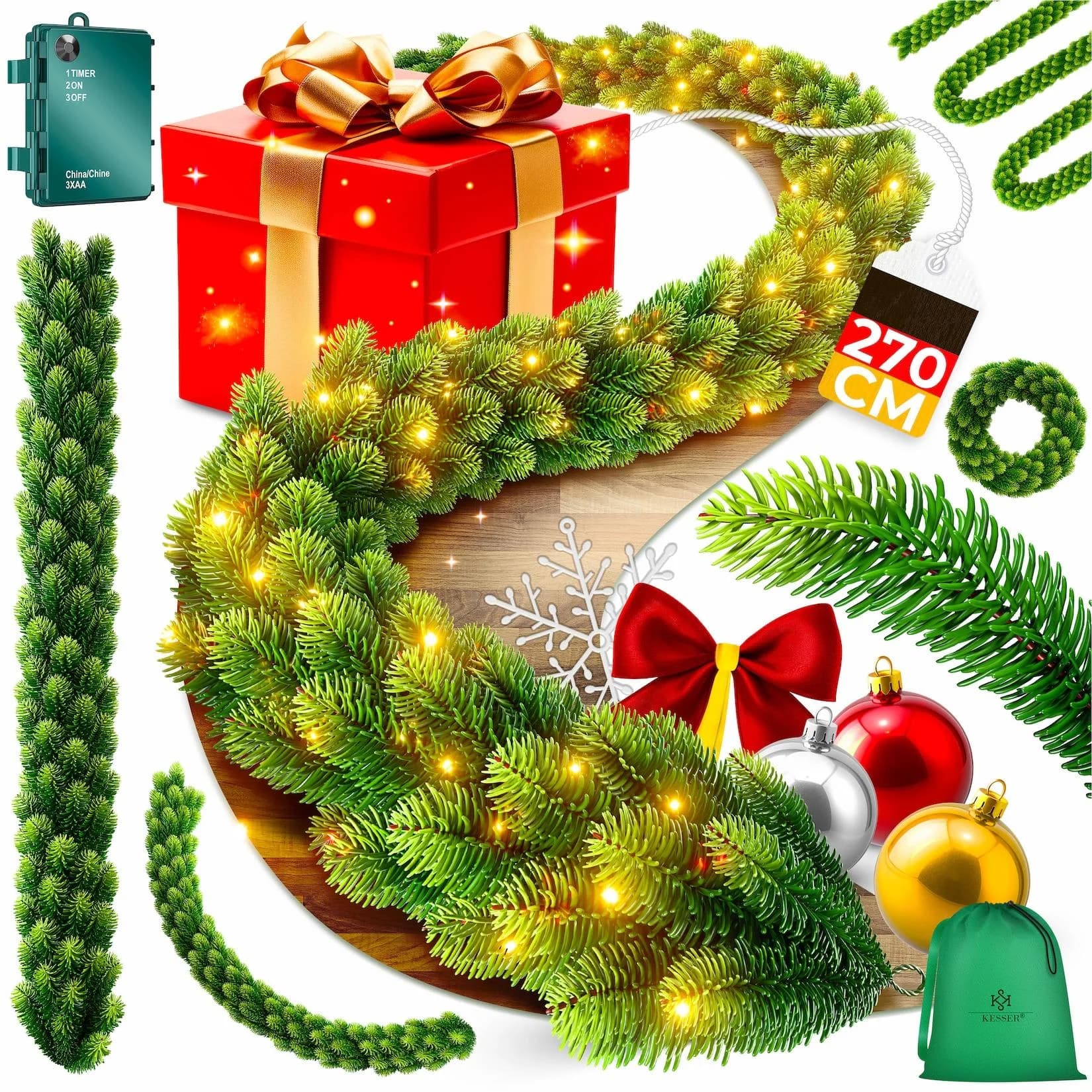 KESSER Weihnachtsgirlande 2,7m LED Girlande