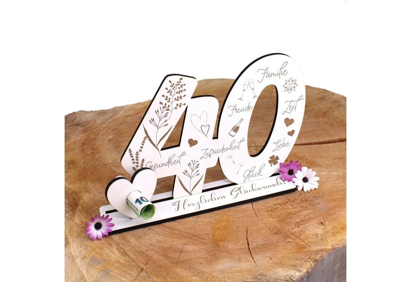 Dekolando Deko-Buchstaben Aufsteller 40. Geburtstag Weiß 3-tlg.
