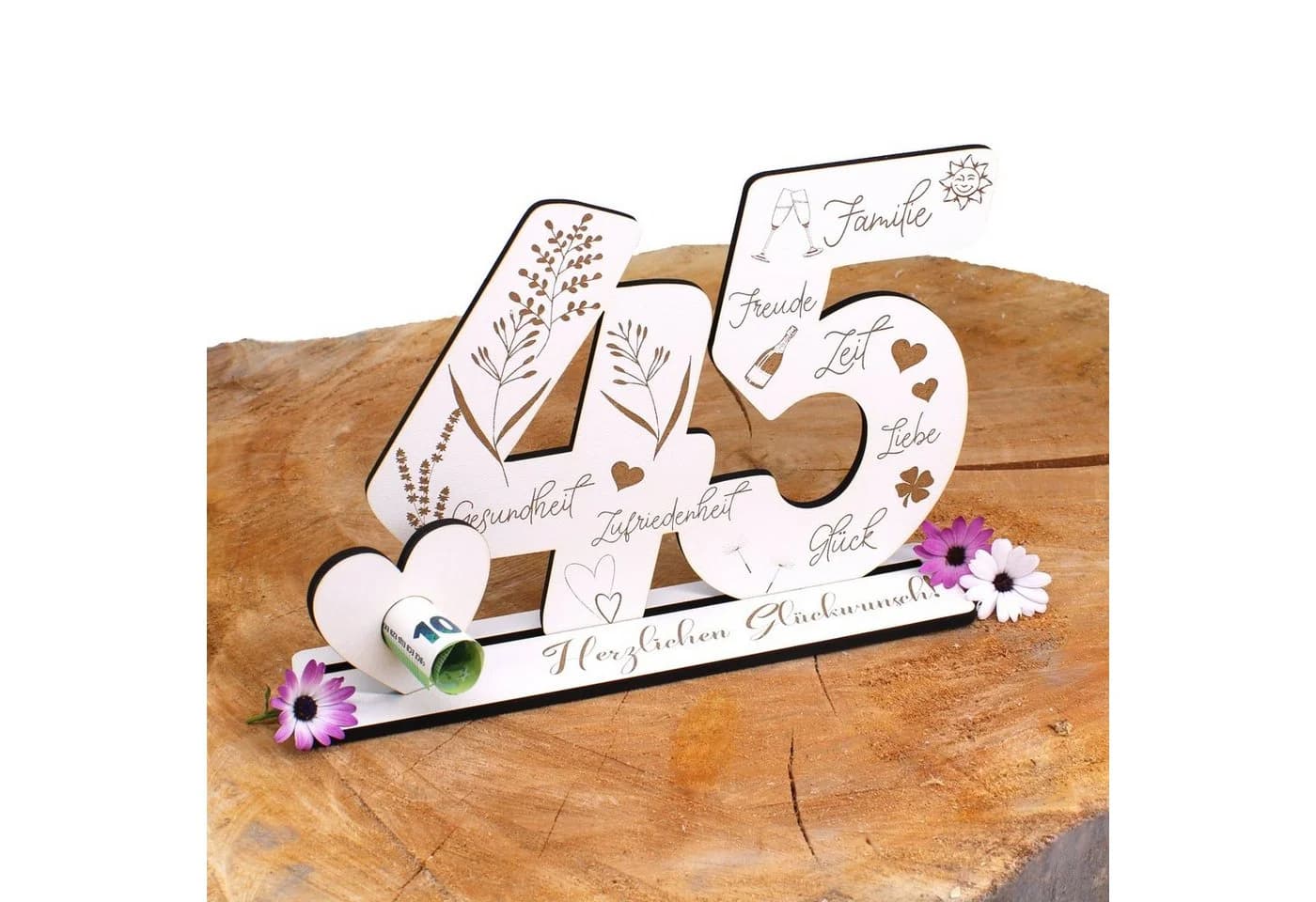Dekolando Deko-Buchstaben Aufsteller 45 Geburtstag Weiß 3tlg