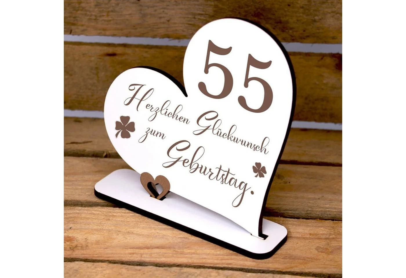 Dekolando Deko-Schriftzug 55 Jahre Herz Aufsteller 15x15cm Weiß