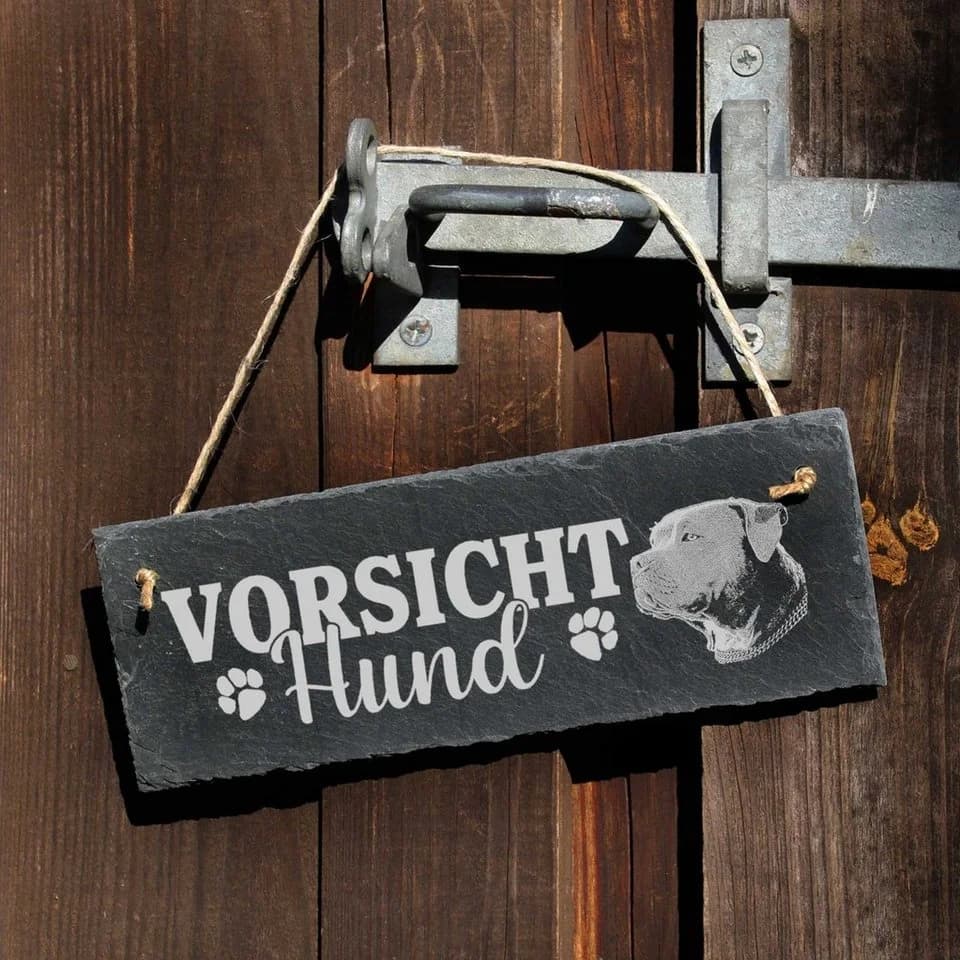 Dekolando Hängedekoration Vorsicht Hund American Bully Schiefer