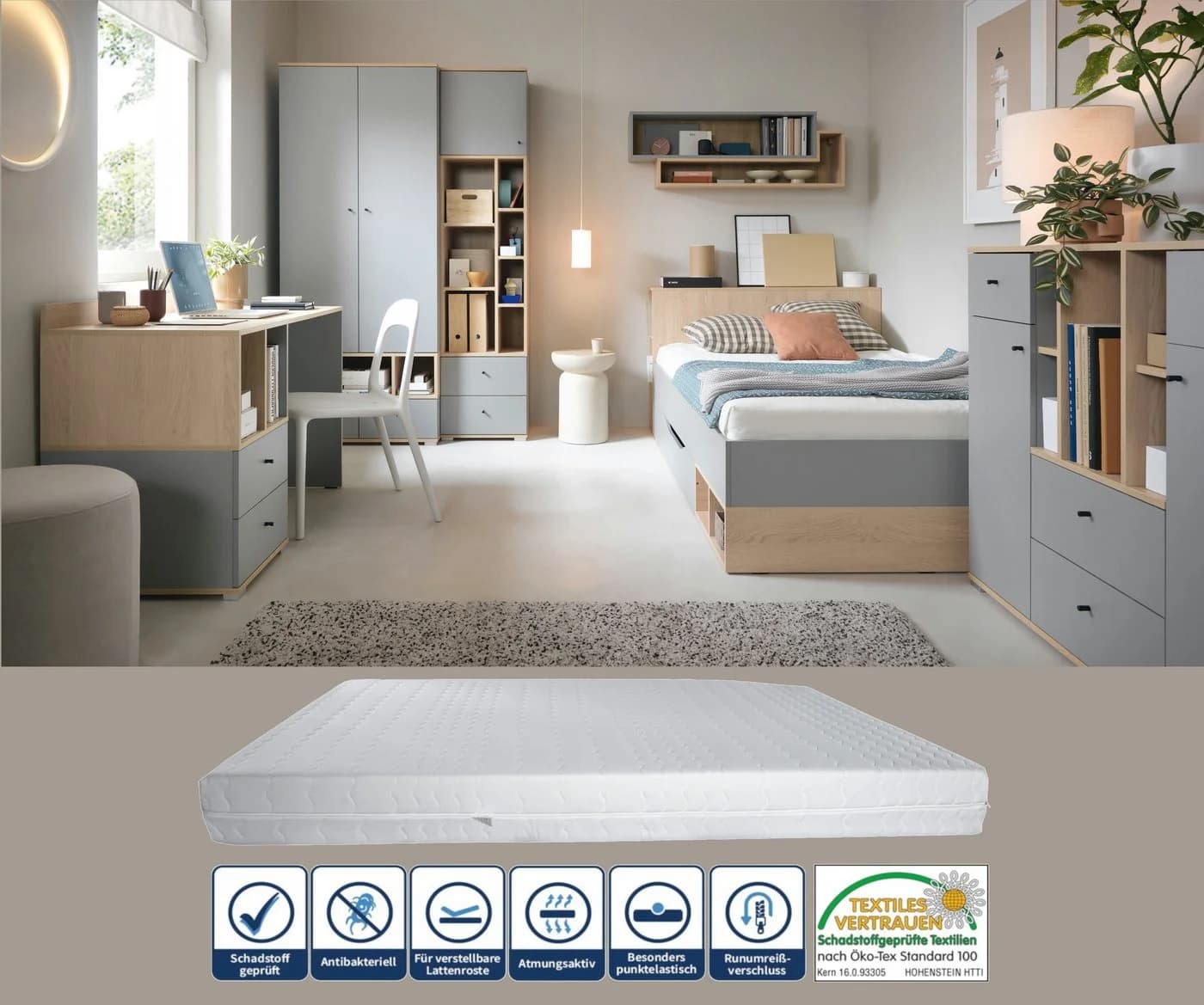 möbel-direkt.de Jugendzimmer-Set Nova Grau Eiche 8-tlg.