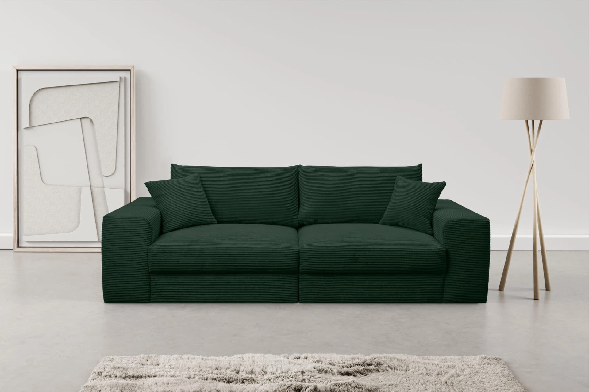 Big-Sofa WERK2 Rozzana Moosgrün Cord mit losen Rückenkissen