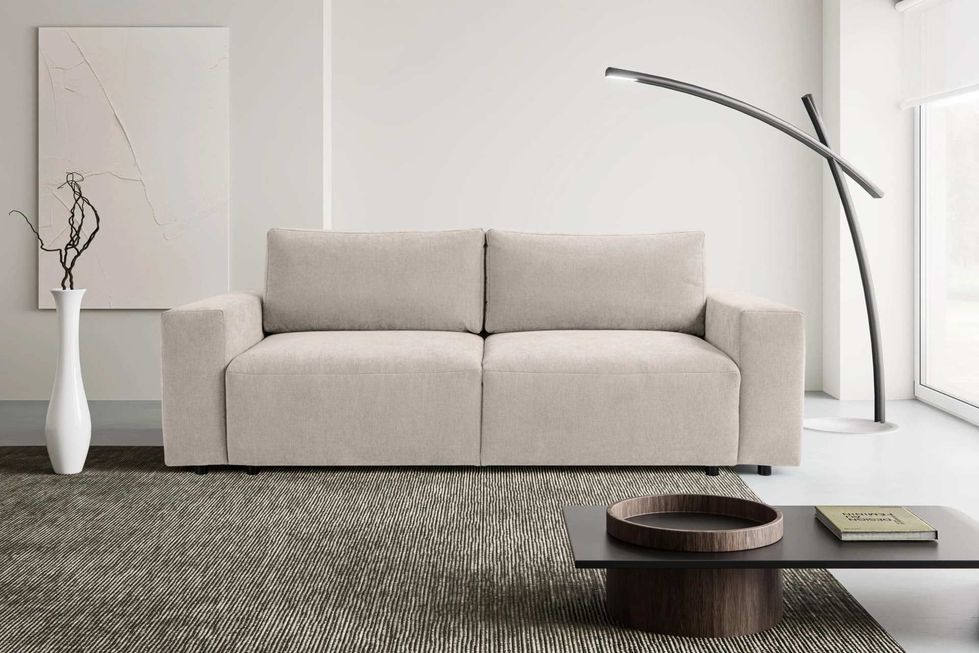 Schlafsofa WERK2 Lima inkl. Bettkasten, Beige, 245 cm Breite