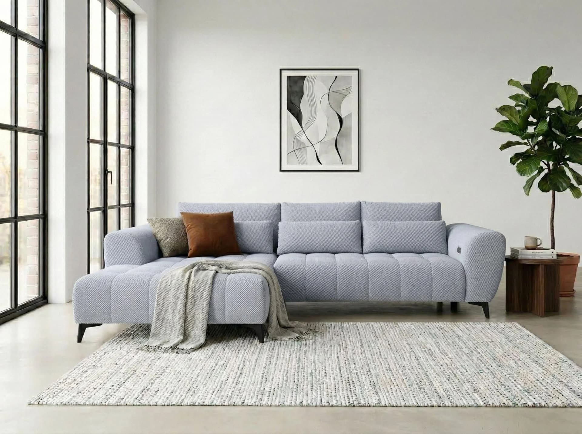 Ecksofa WERK2 "Garay" XXL-Liegefläche Elektrisch Ausziehbar Grau