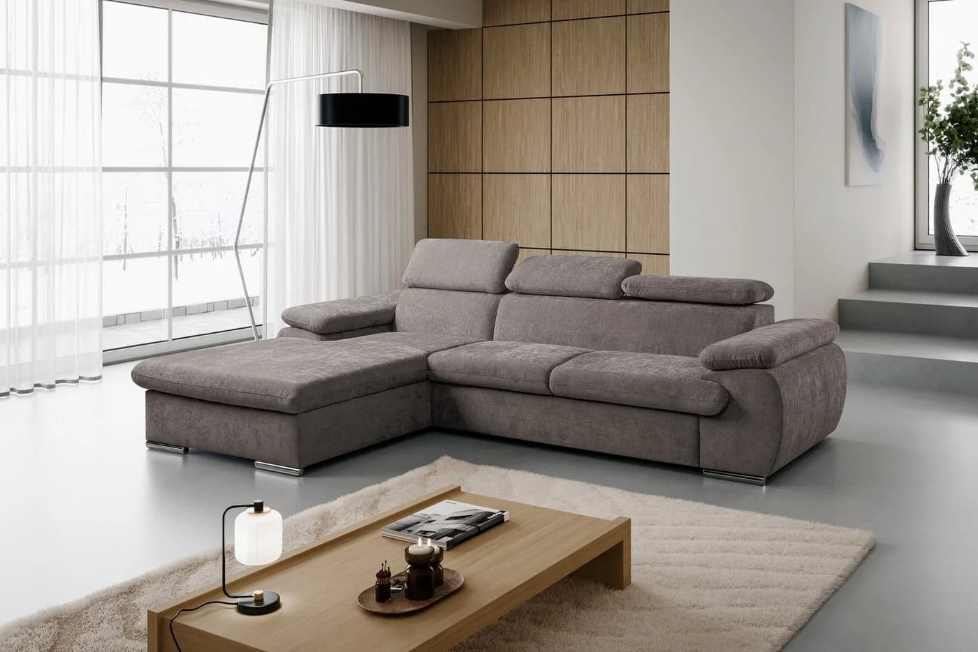 WERK2 Ecksofa Cosmo Taupe mit Schlaffunktion