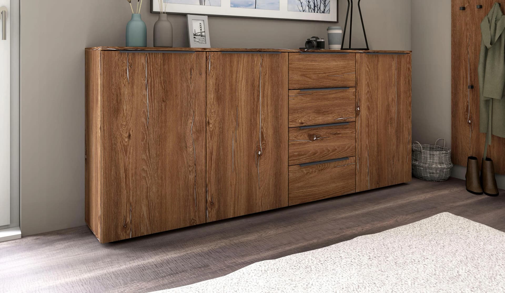 Highboard BORCHARDT MÖBEL Tom Vintage Eichefarben