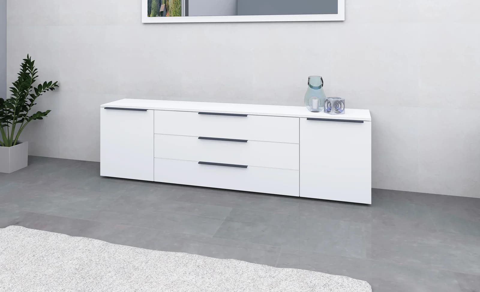 BORCHARDT MÖBEL Sideboard Tom Weiß Matt 200cm 2 Türen 3 Schubladen