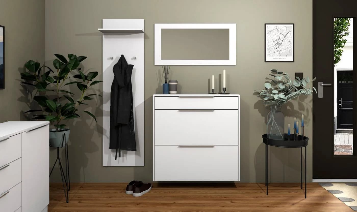 Modernes Garderoben-Set aus Spanplatte und Aluminium
