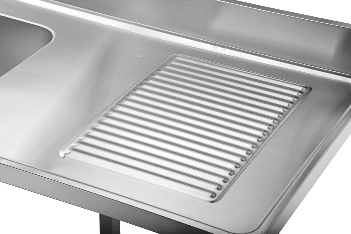 GastroHero Arbeitstisch Spülbecken Edelstahl 160 cm 2 Becken links Ablage