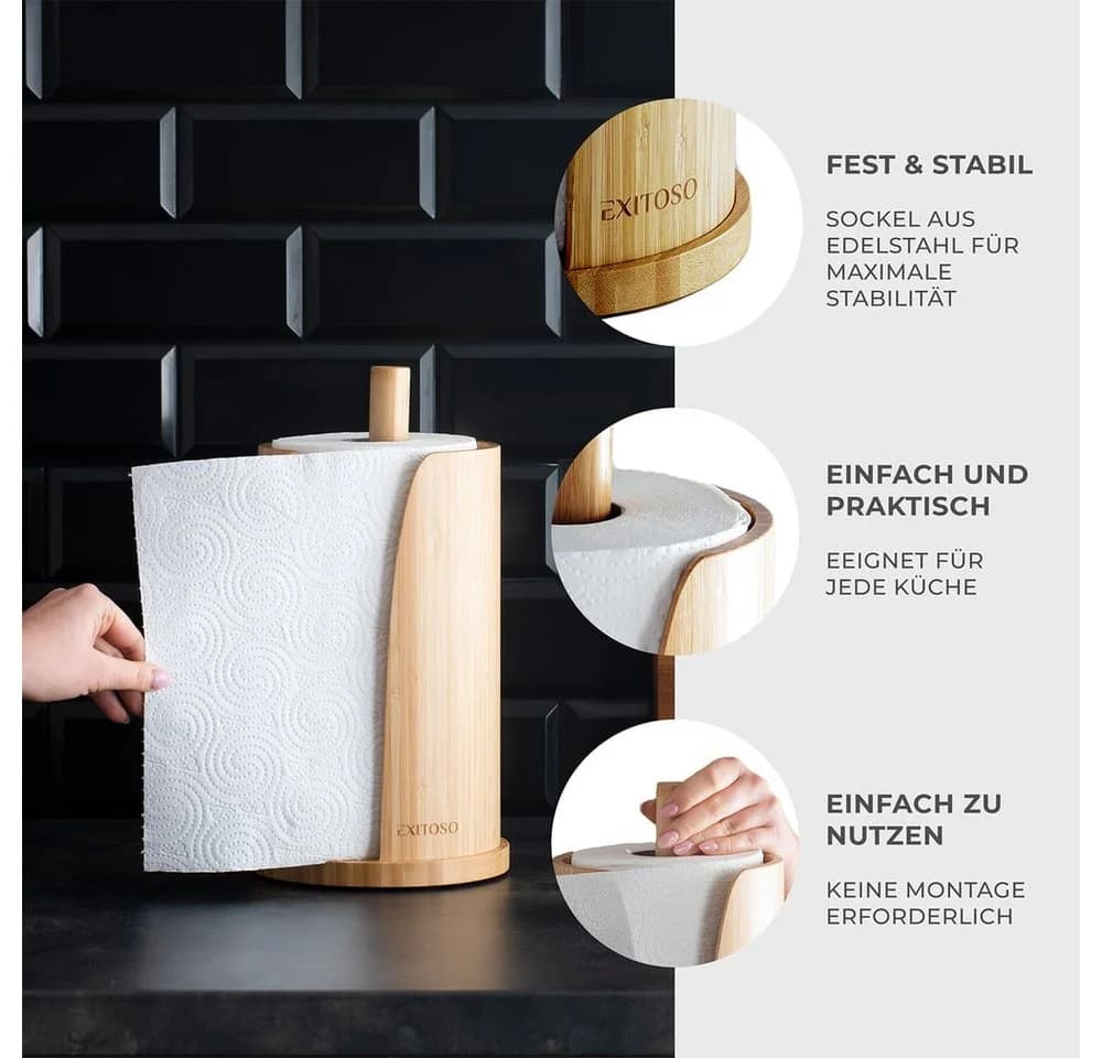 Exitoso Küchenrollenhalter Bambus Dunkelbraun Freistehend