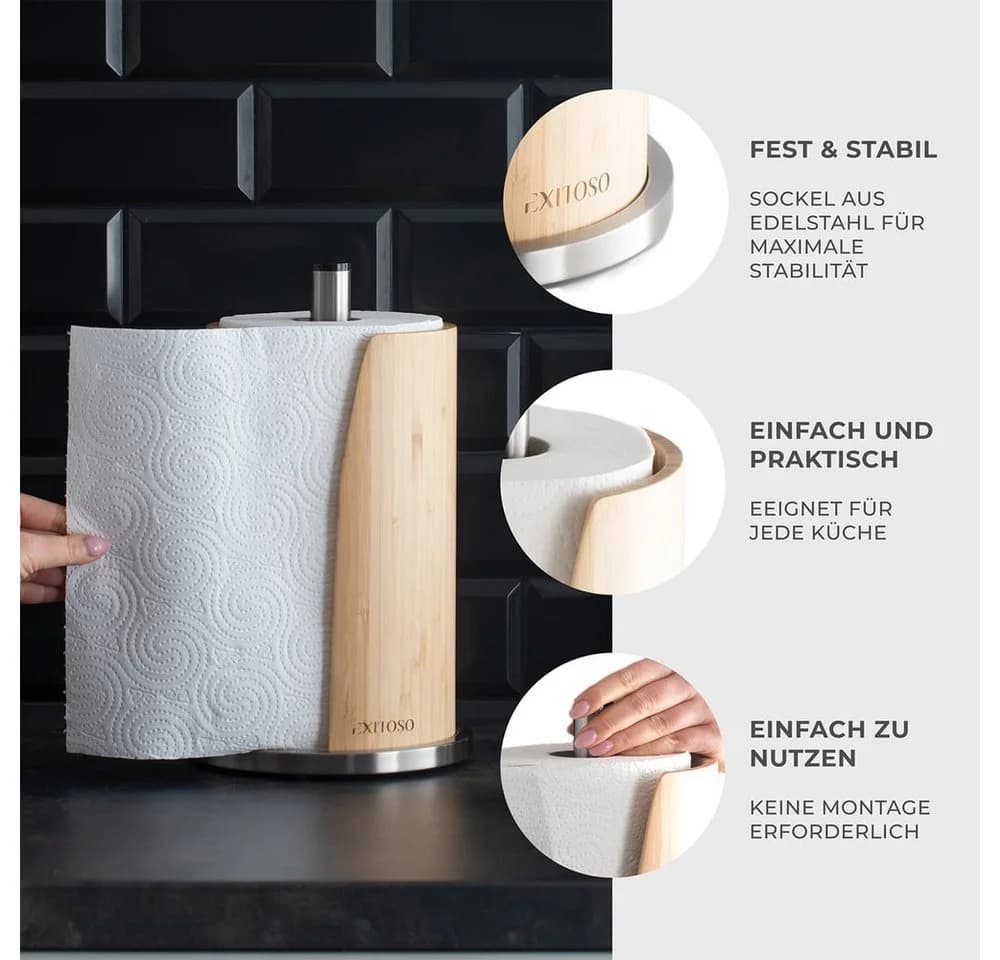 Exitoso Küchenrollenhalter Bambus Edelstahl