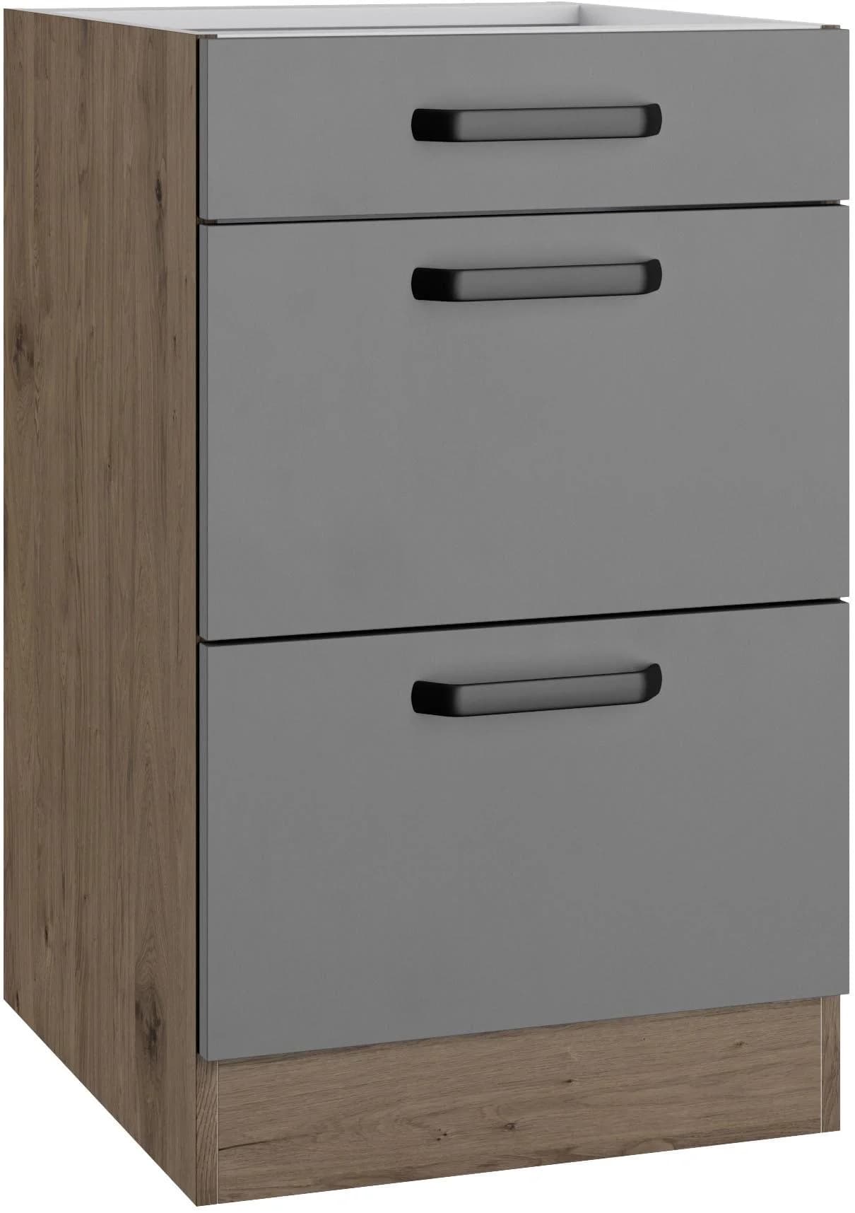 wiho Küchen Unterschrank Elba Grau Graphit Eiche Braun