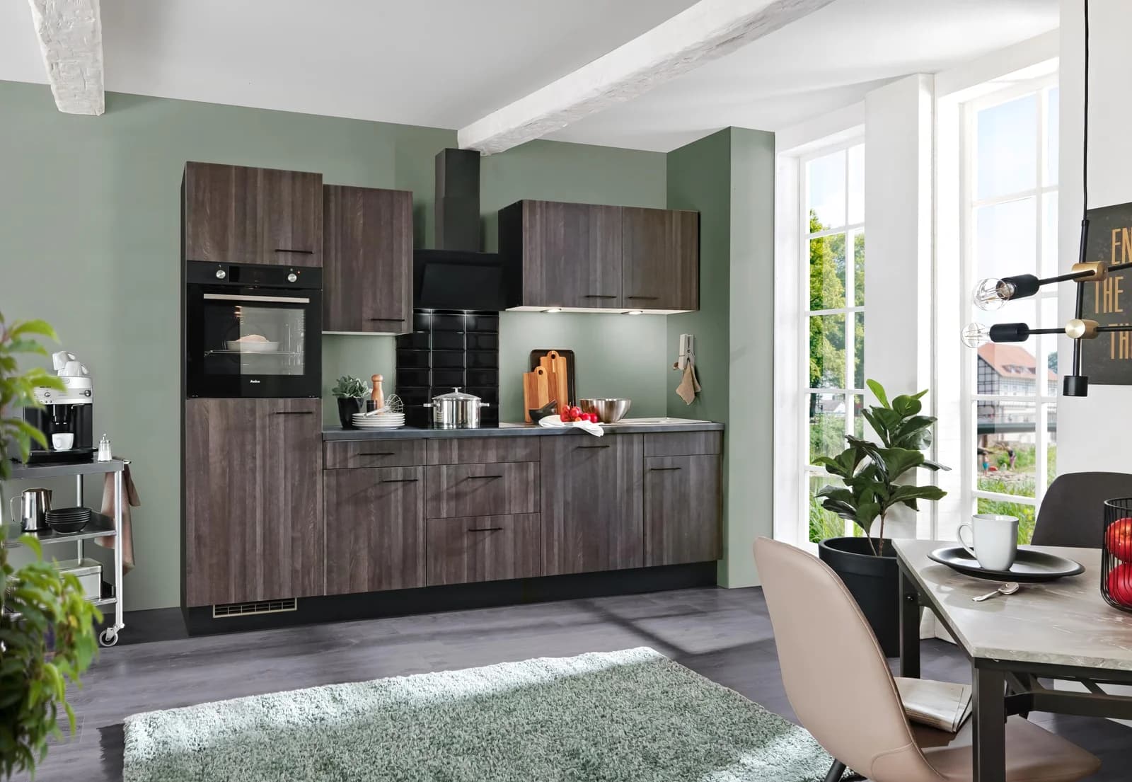 WIHO KÜCHEN Nisos Komplettküche Aberdeen Dunkel mit Elektrogeräten