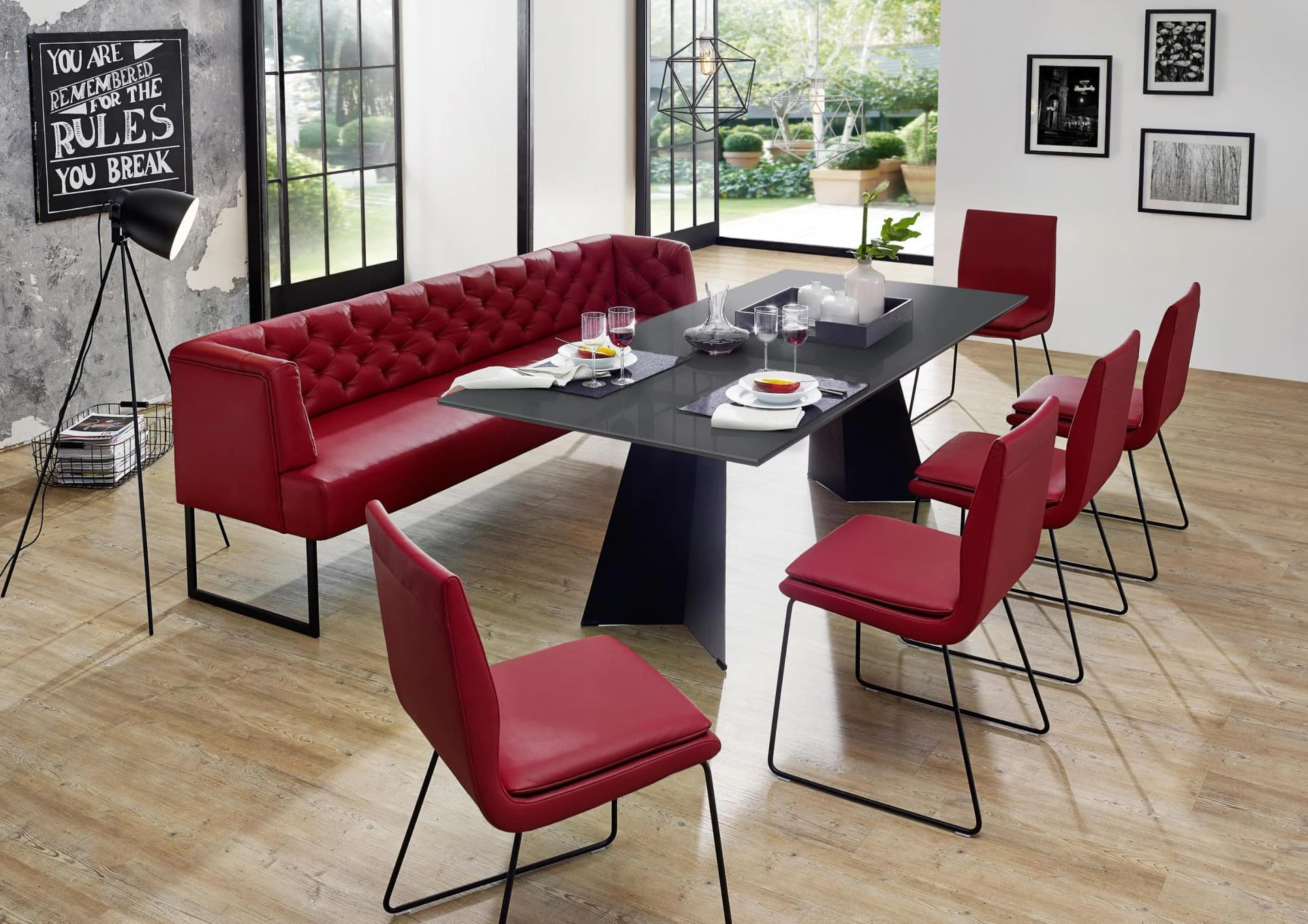 K+W Komfort & Wohnen Polsterbank Creso Rubin Leder Chesterfield