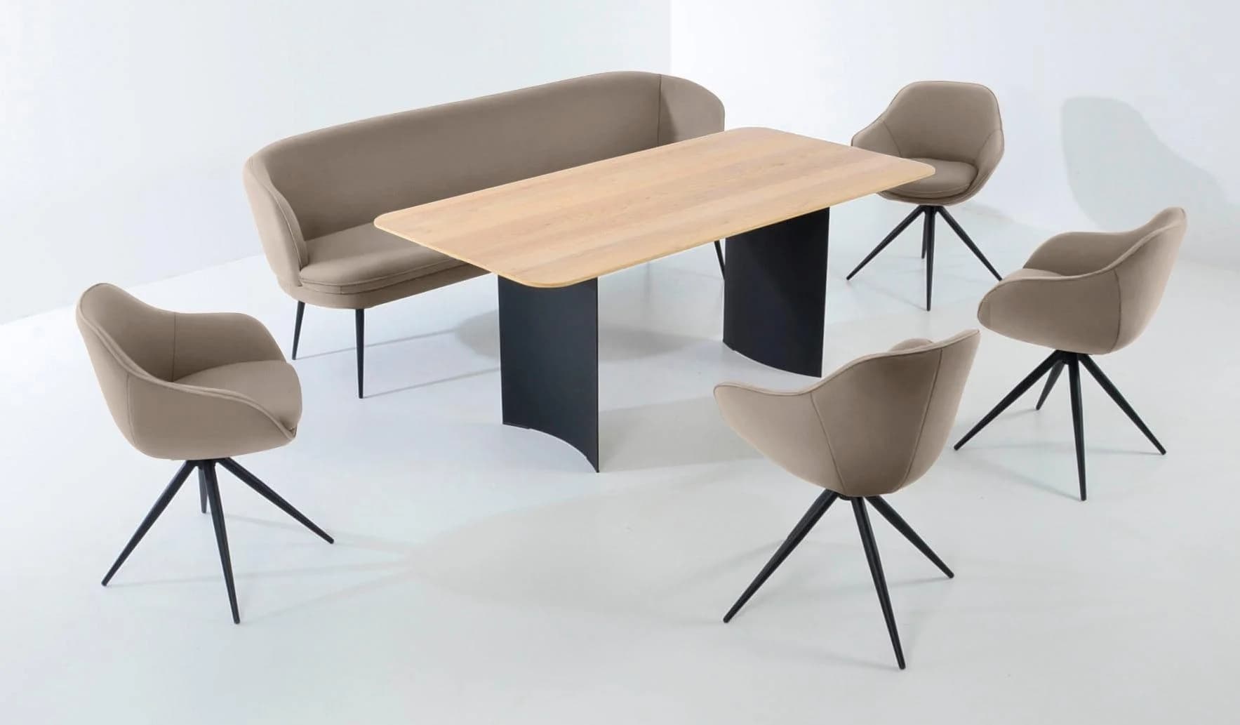 K+W Essgruppe ZOOM Grau Leder Longlife mit Solobank & 4 Sesseln