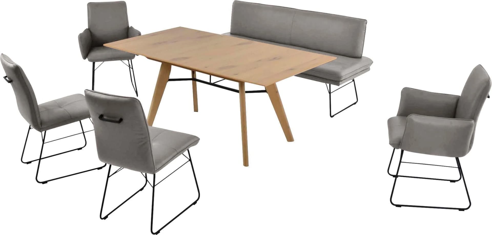 K+W Essgruppe Giacomo IV Grau Leder CLOUD Tisch 160cm Polsterbank