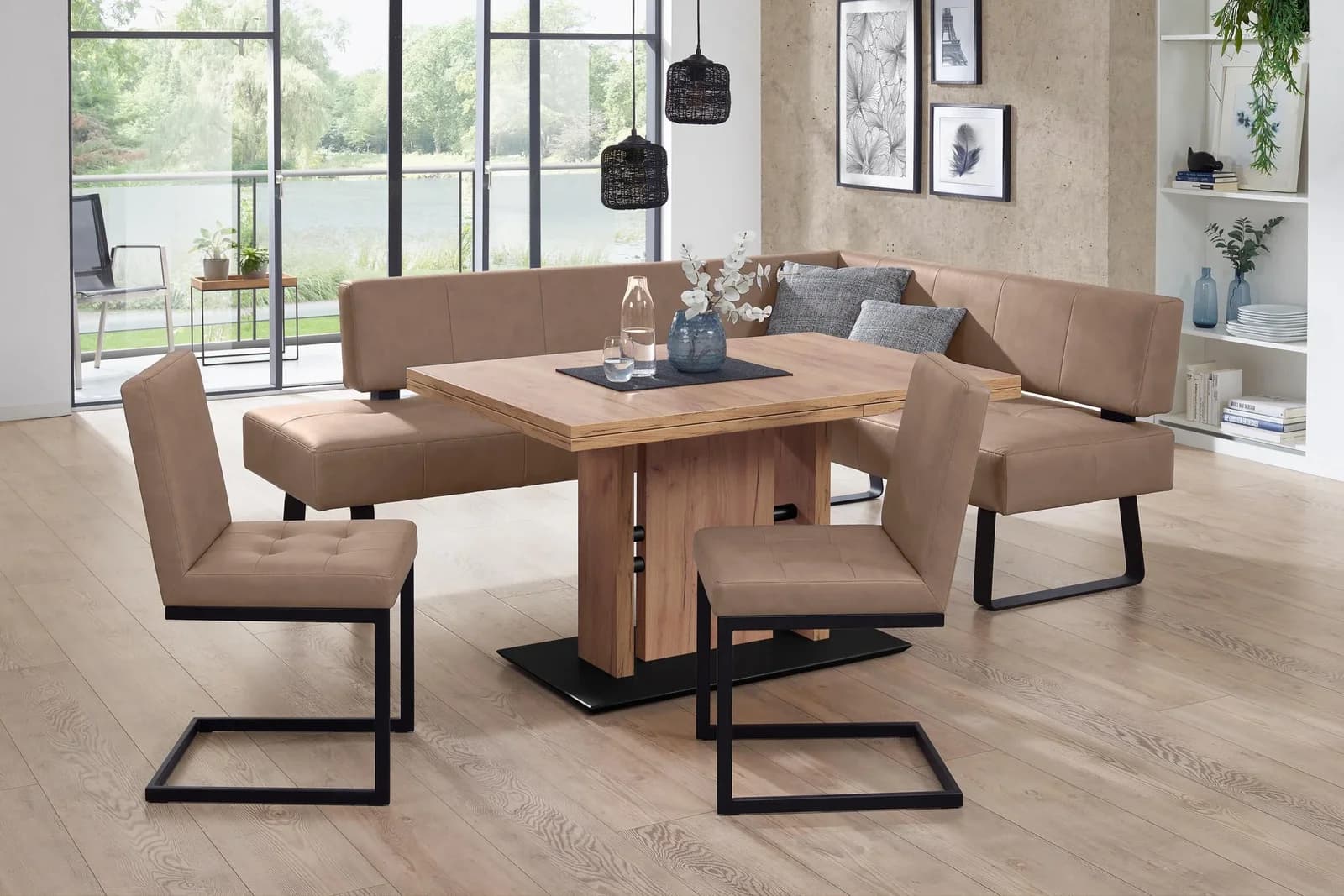 K+W Essgruppe Spider II mit Eckbank und Auszugstisch Beige