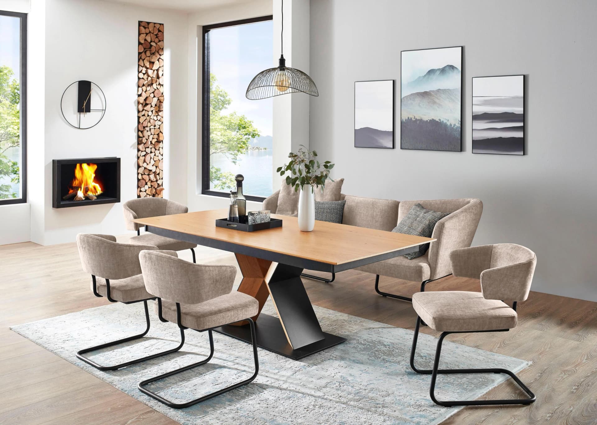 K+W Komfort & Wohnen Essgruppe Mikkado Tube 6-tlg. Beige Ausziehbar