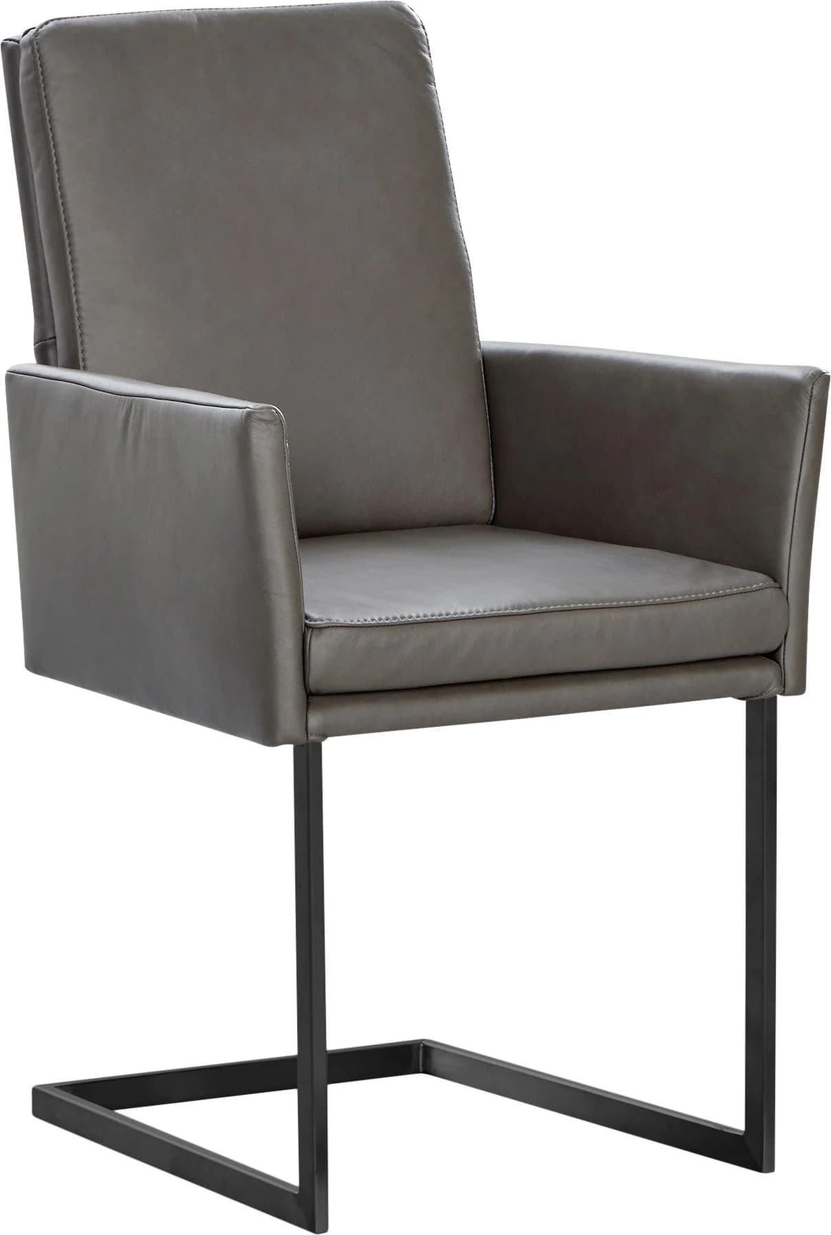 K+W Komfort & Wohnen Armlehnstuhl Grau Schwarz Leder CLOUD Freischwinger