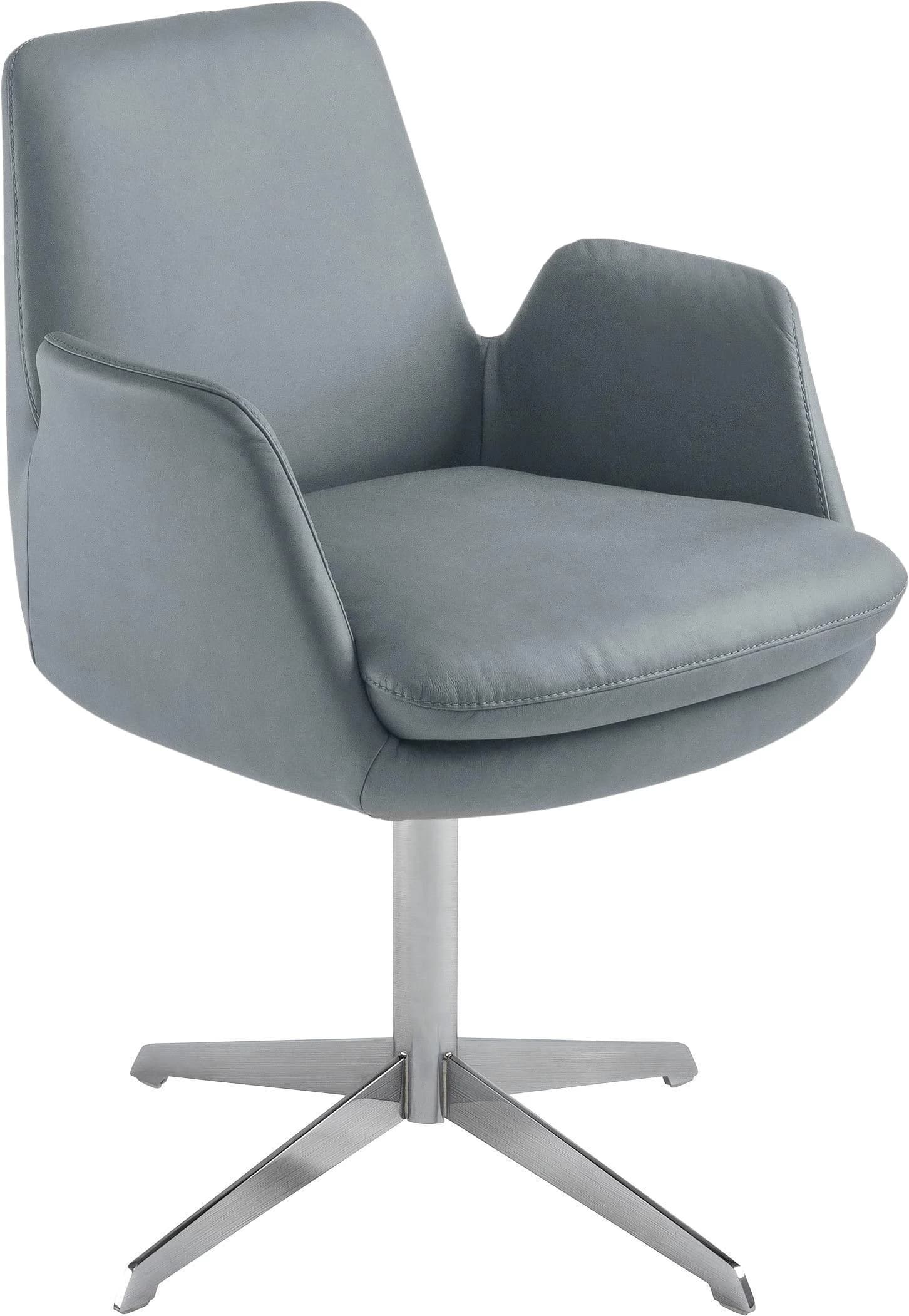 K+W Komfort & Wohnen Cube Drehstuhl blau Edelstahloptik mit Rückholfunktion