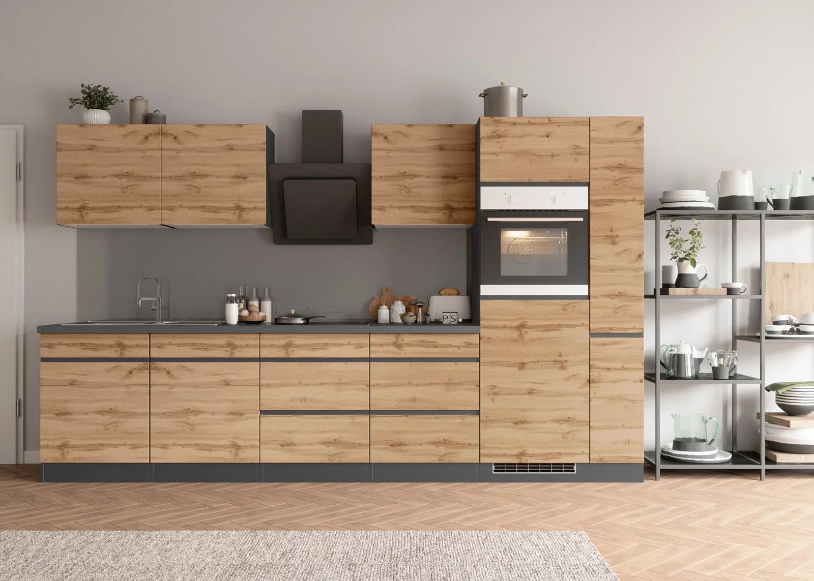 Küchenzeile KS-Riesa mit Induktionskochfeld, Backofen & Kühlschrank