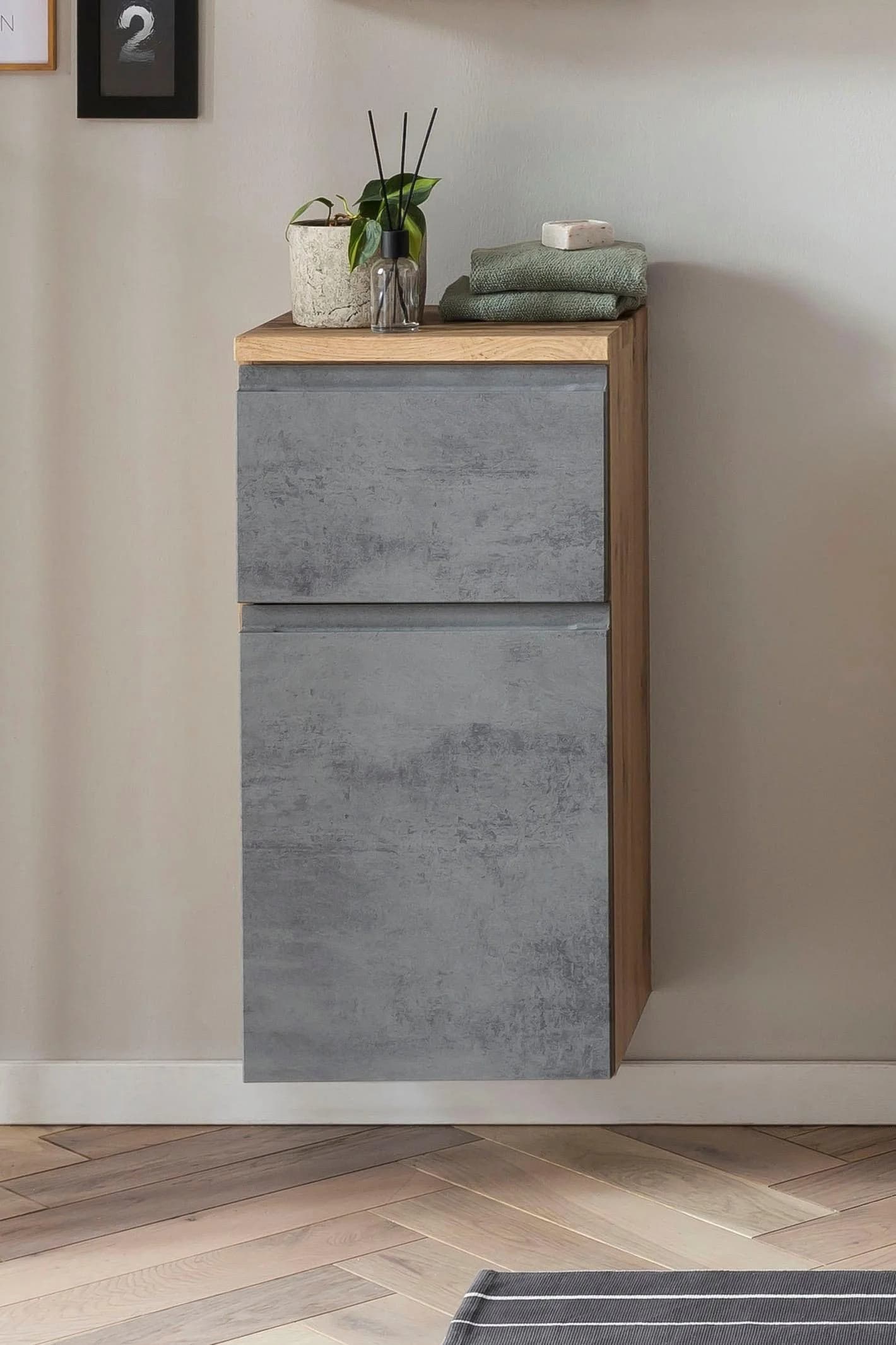 WELLTIME Unterschrank Sölden Grau Oxid Beton MDF