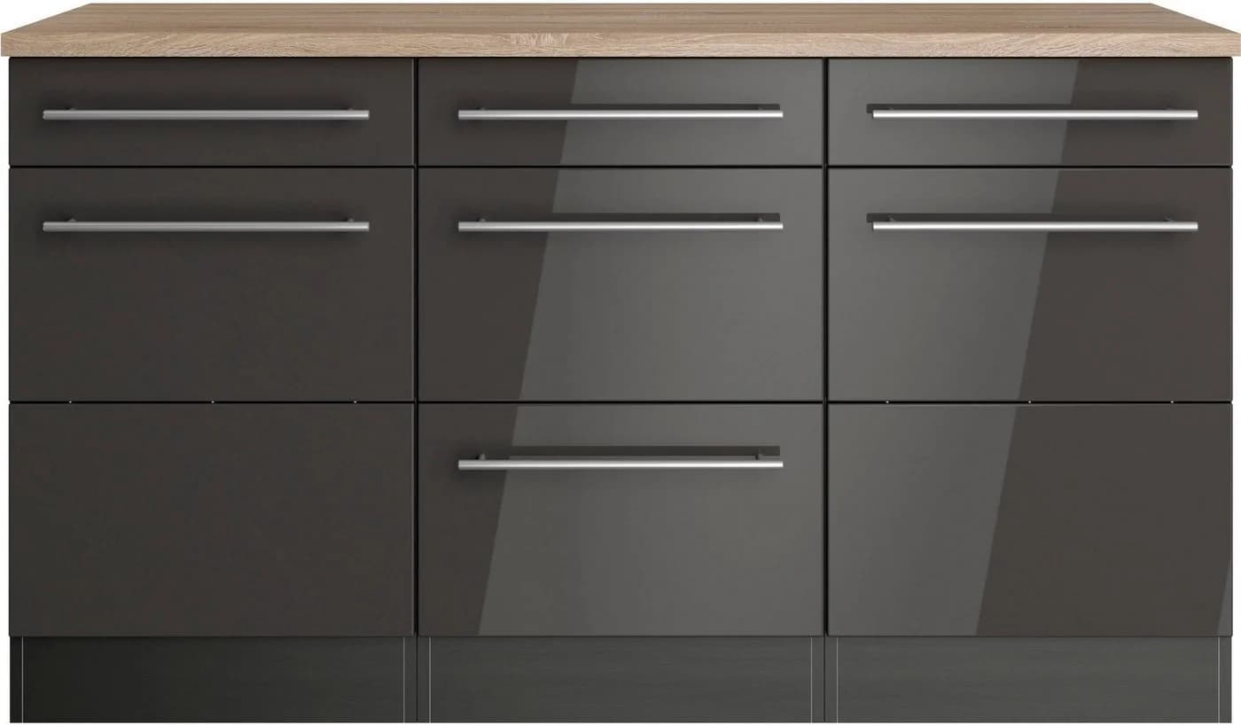 Kochstation KS-Wien Unterschrank Grau Hochglanz 150cm