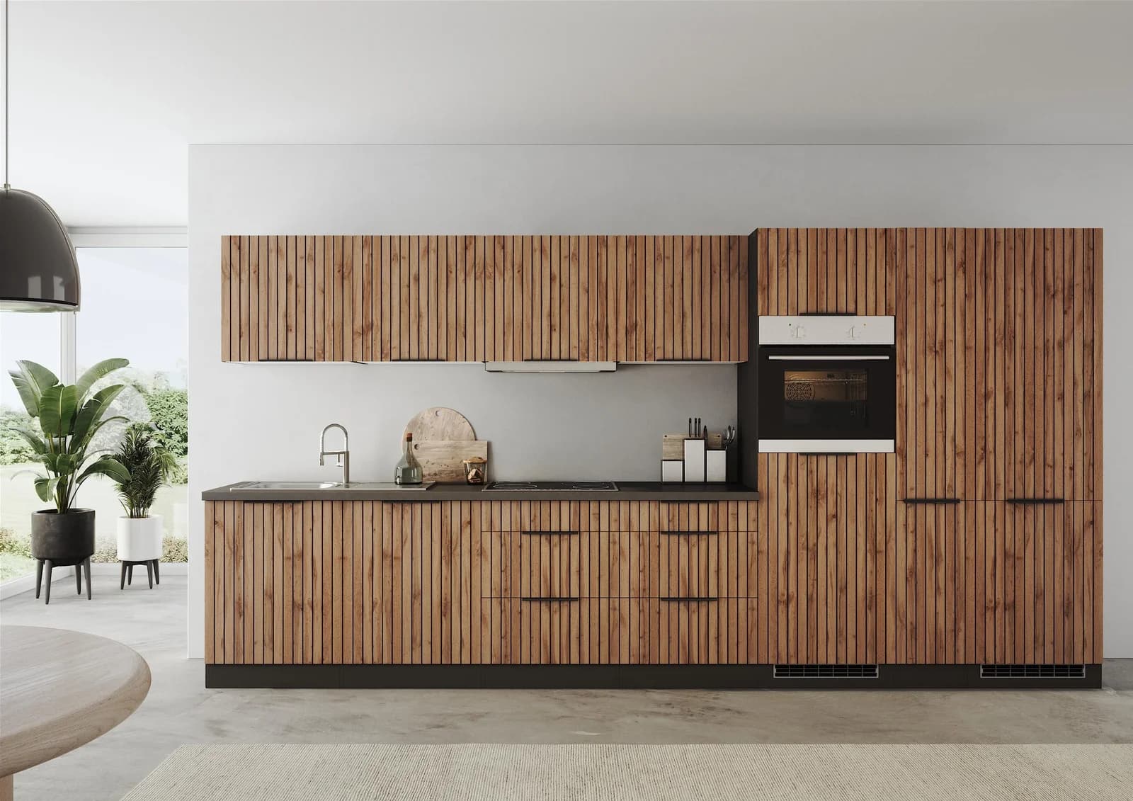 Küchenzeile KOCHSTATION KS-Lagos 390 cm Induktionskochfeld Beige
